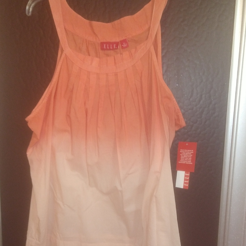 Elle Coral Ombre Pleated Cotton Tank Top XL